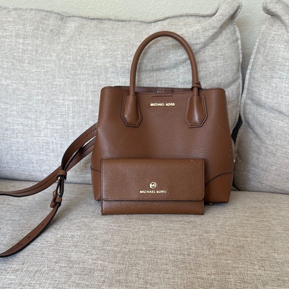 Michael Kors Brown Leather Satchel with Adjustable Strap